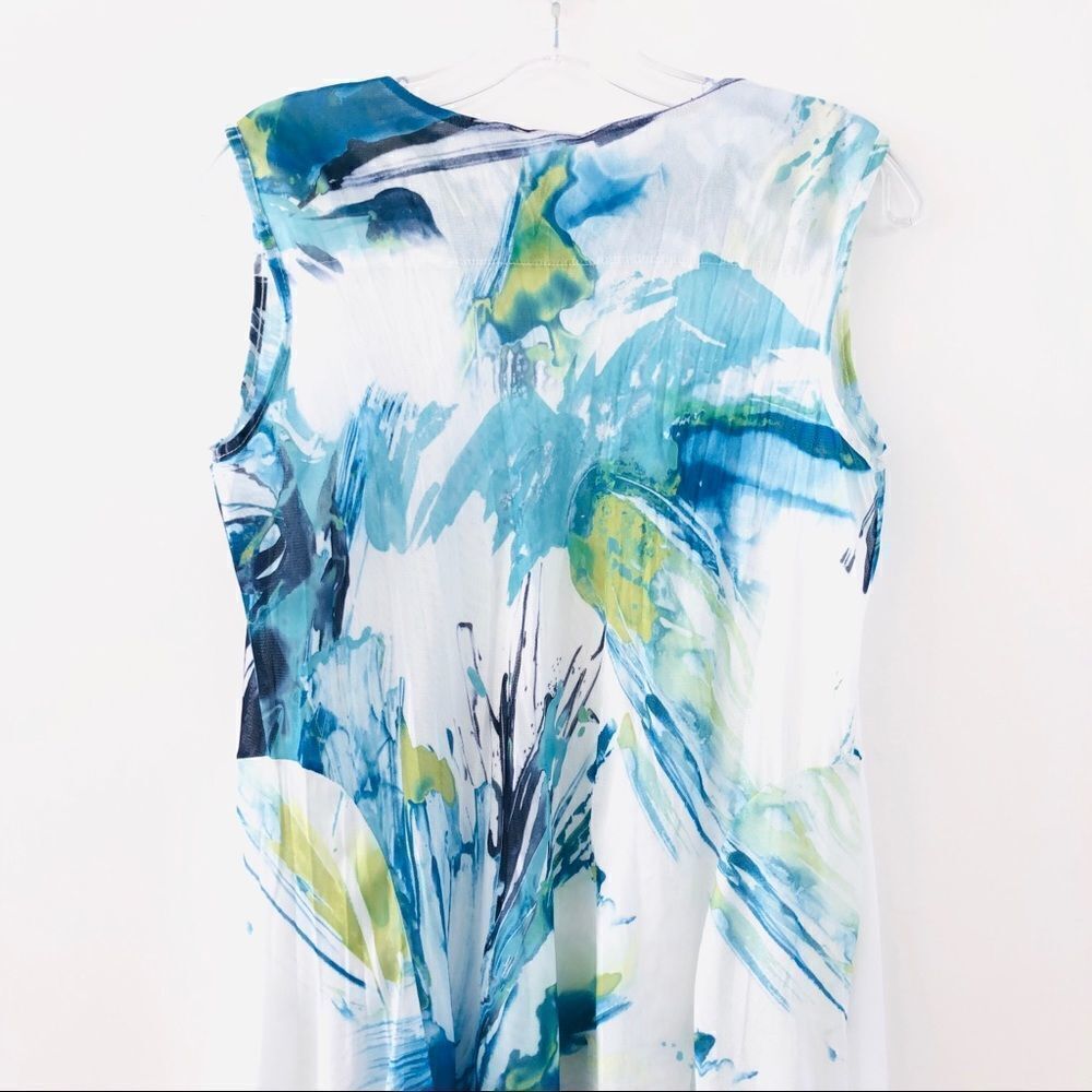 Dolcezza Mesh Watercolor Simply Art Midi Dress With Waterfall Detail Summer M - Picture 9 of 11